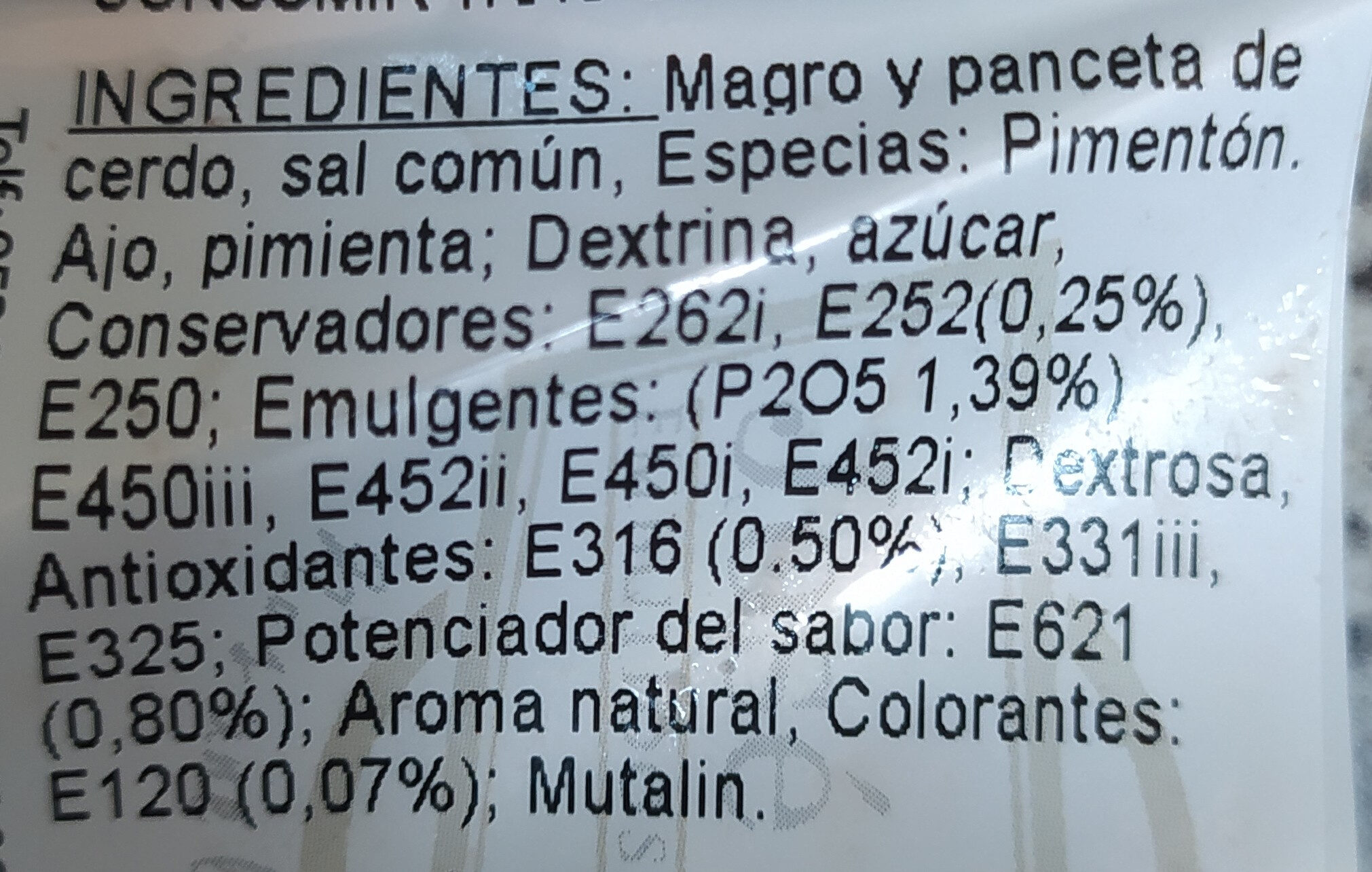 Chorizo oreado atado vacío bolsa - Ingredients - es
