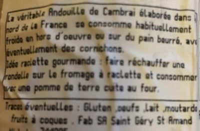 Véritable Andouille de Cambrai - Ingredients - fr