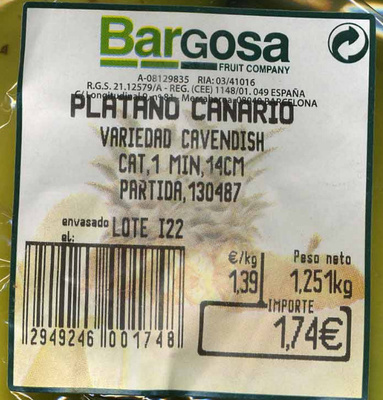 Platano de canarias - Ingredientes