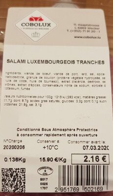 Salami luxembourgeois tranches - Tableau nutritionnel