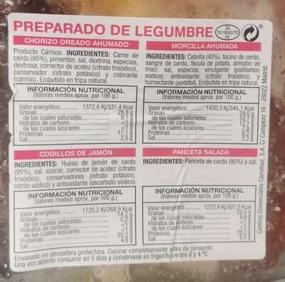 preparado de legumbre - Tableau nutritionnel - es