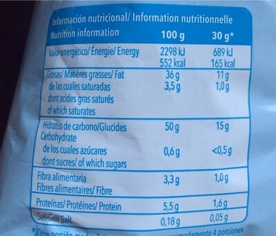 Patatas fritas sin sal - Informació nutricional - es