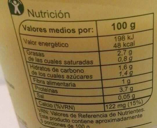 Yogurt de soja y coco - Información nutricional