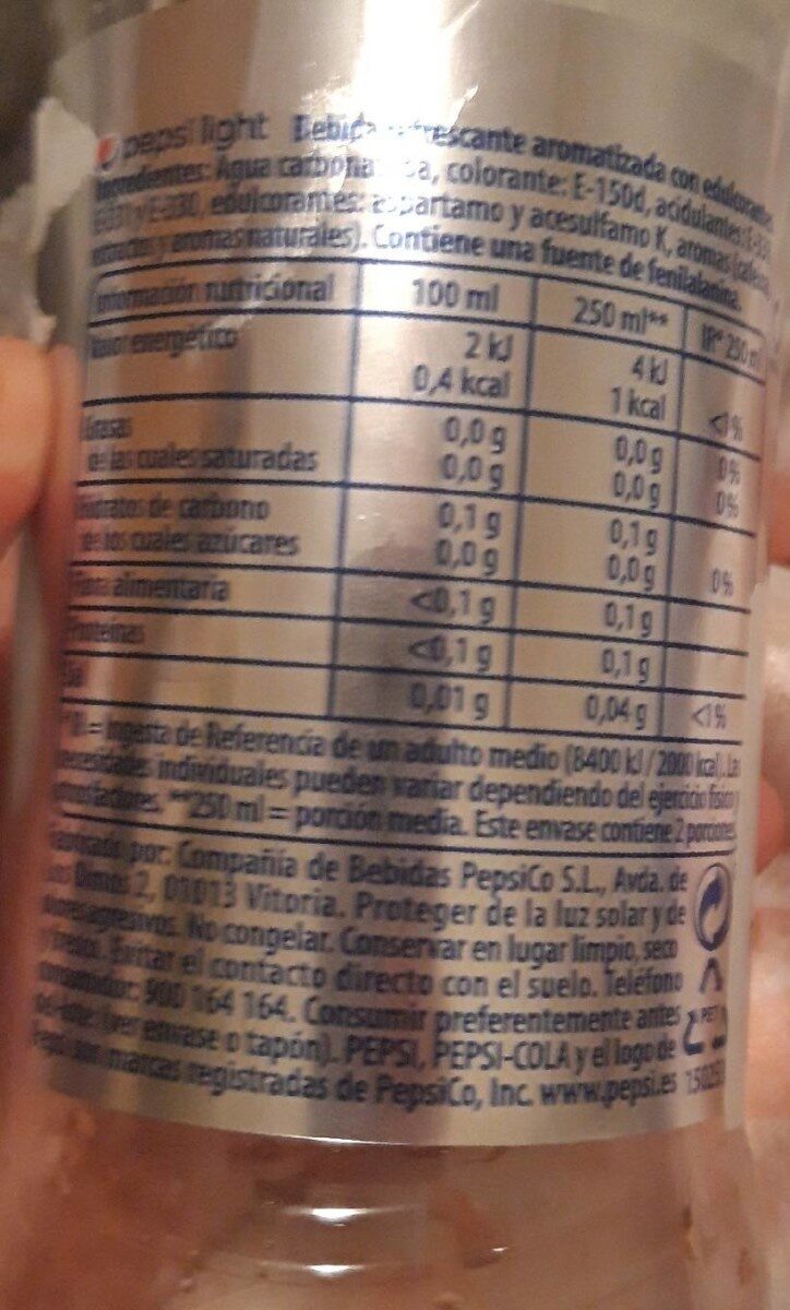 Pepsi - Información nutricional