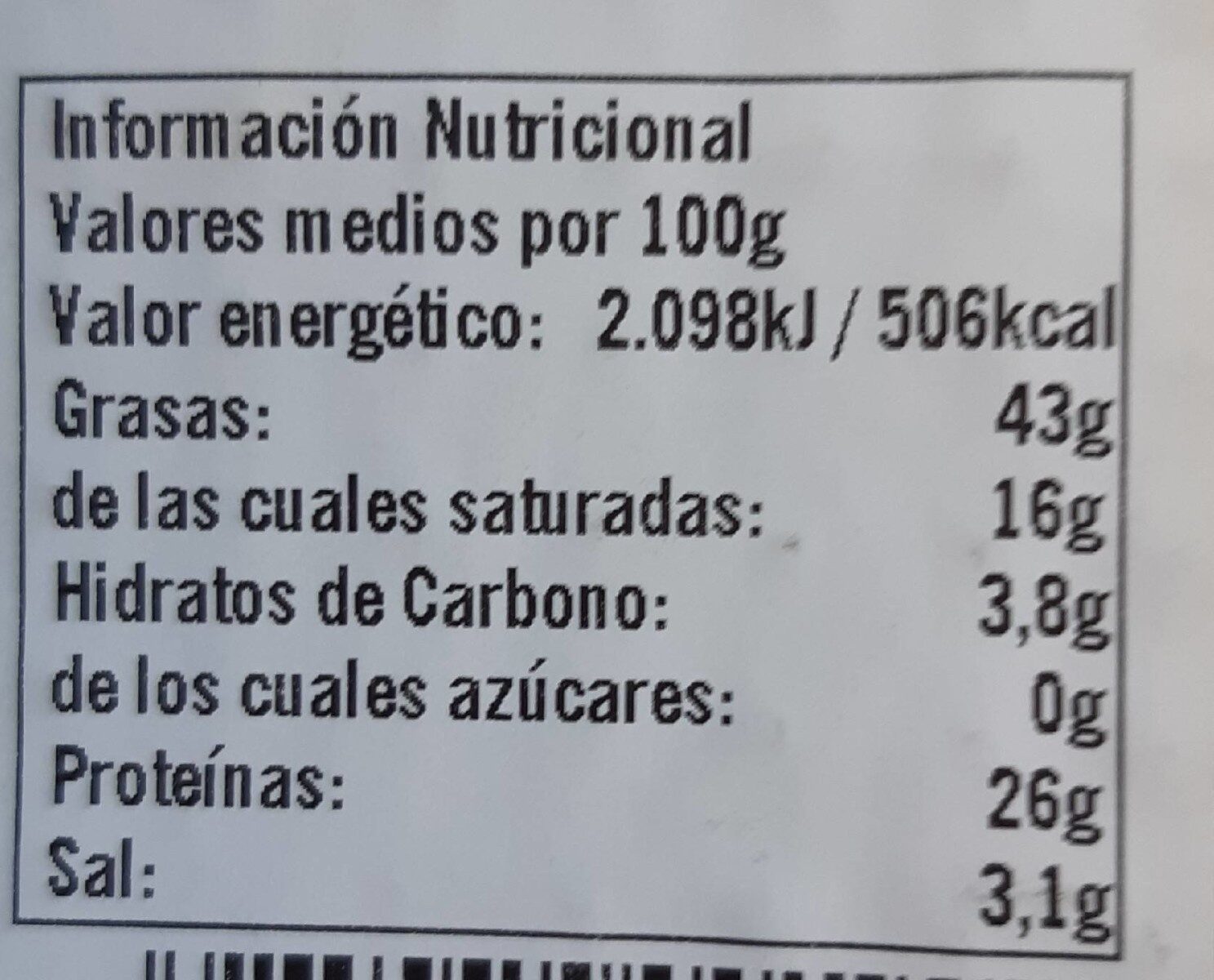 Chorizo - Nutrition facts - es