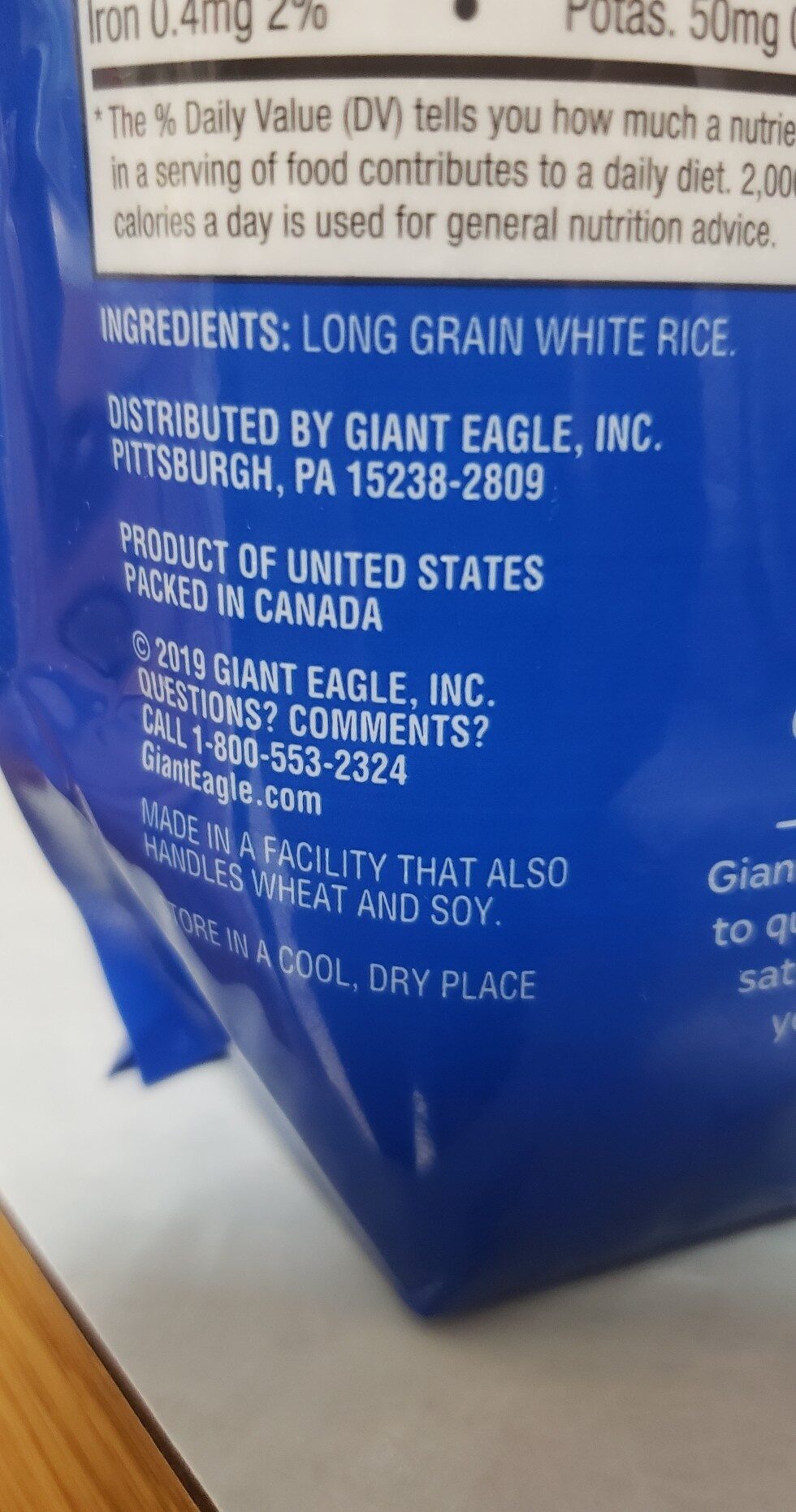 Giant Eagle long grain white rice - Ingredients
