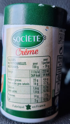Société crème - Tableau nutritionnel