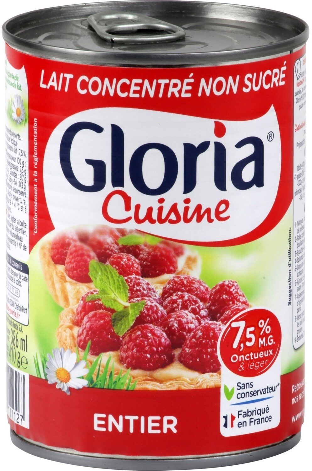 GLORIA Lait concentré non sucré entier boîte 410g - Produit
