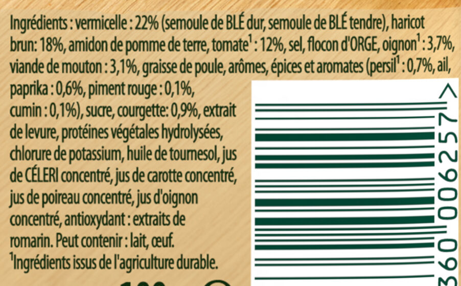 Knorr Soupe Déshydratée Chorba Marocaine au Mouton-Halal 100g - Ingrédients