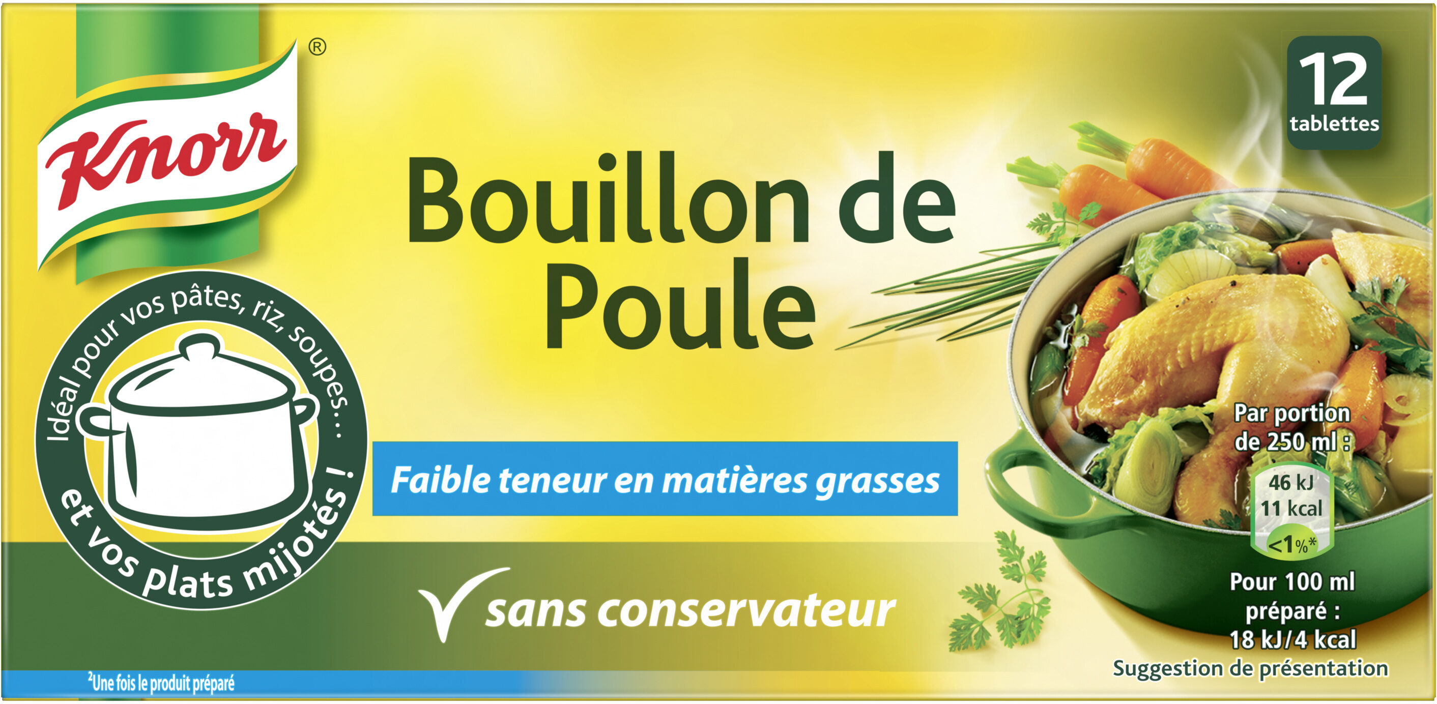 Knorr ® Bouillon Poule Dégraissé 12 tablettes de 10 g = 120g (24 portions) - Product - fr
