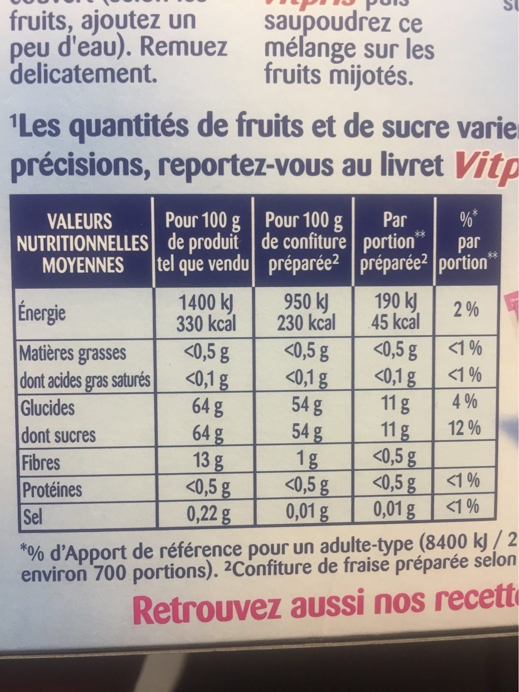 Vitpris - Nutrition facts - fr