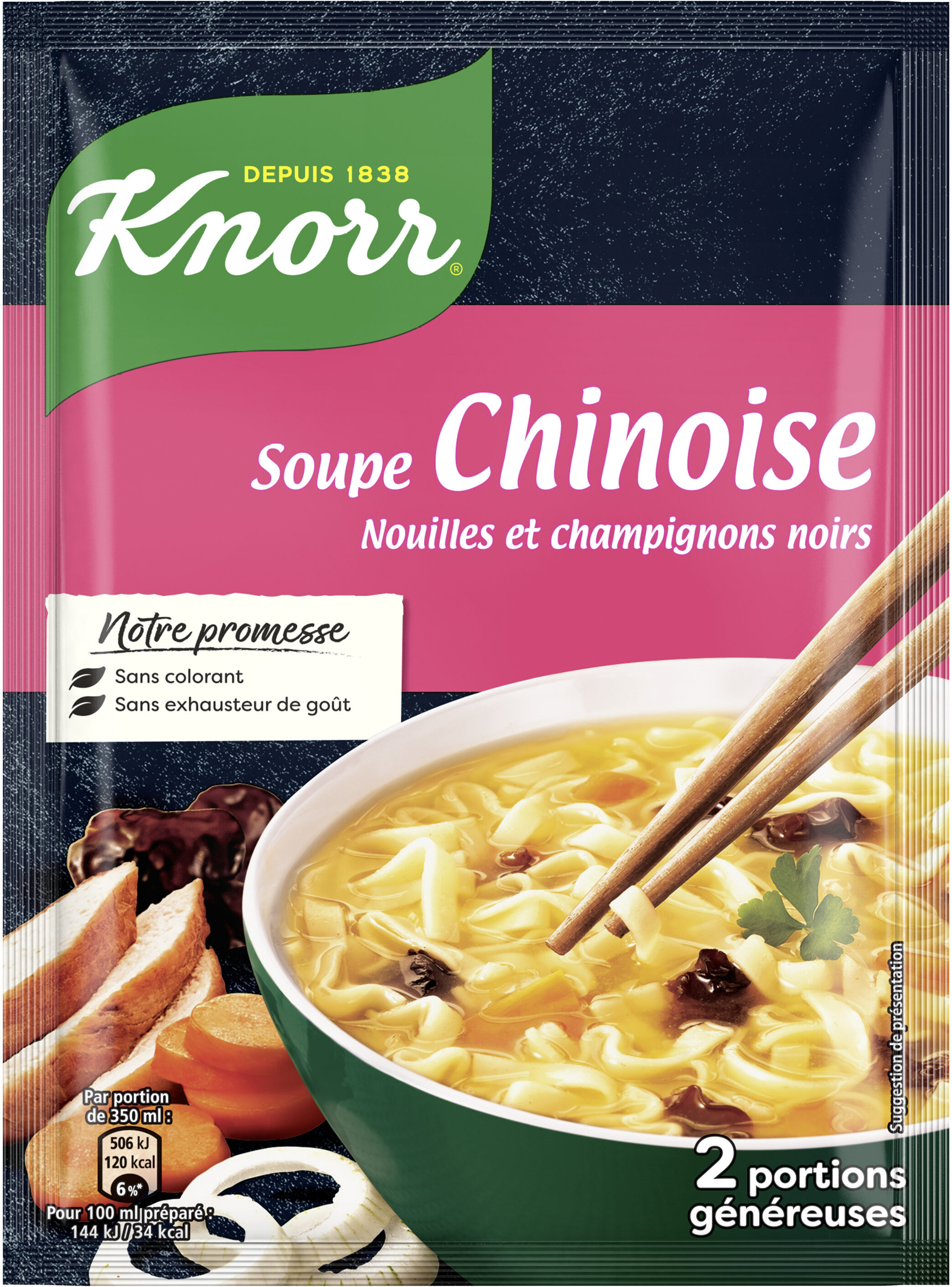 Knorr Soupe Déshydratée Chinoise Nouilles et Champignons Noirs Sachet 69g 2 Portions - Product - fr