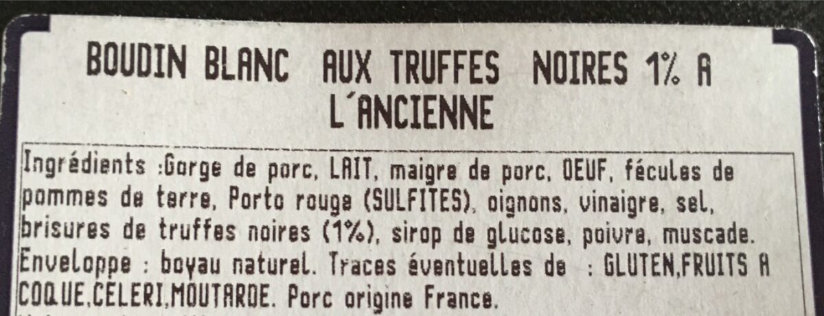 Boudin blanc aux truffes noires - Ingredientes - fr