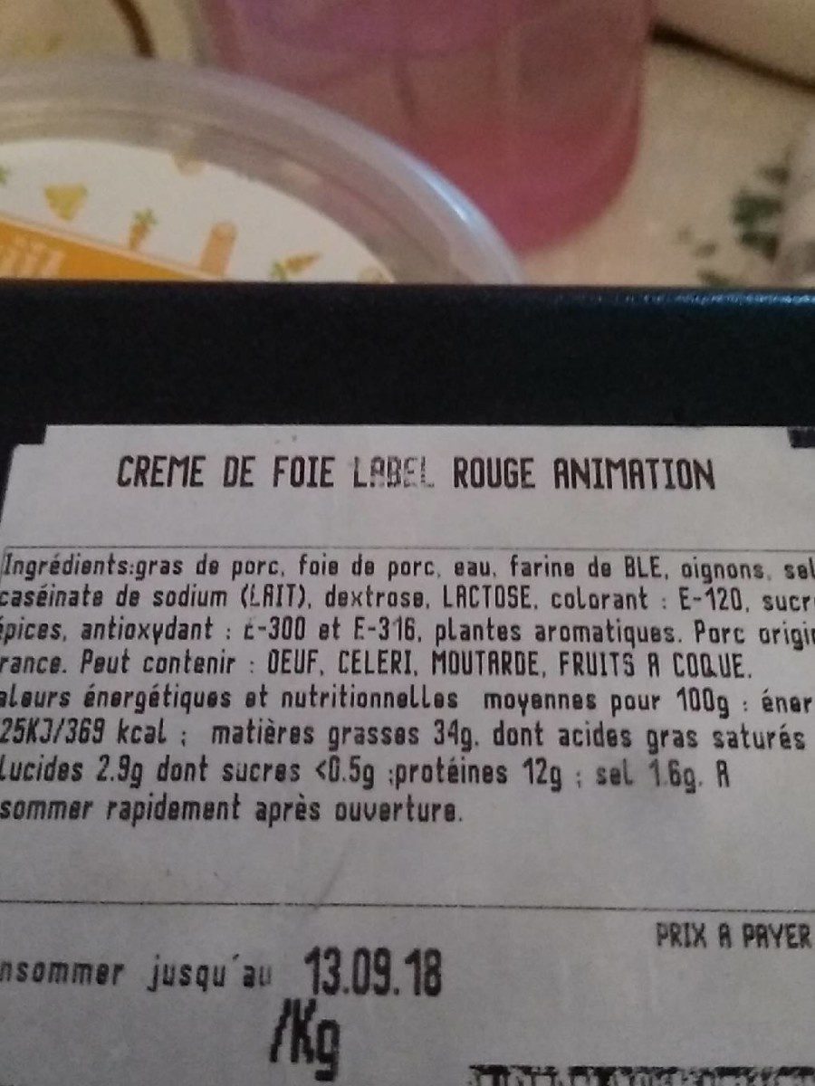Creme de foie label rouge - Tableau nutritionnel