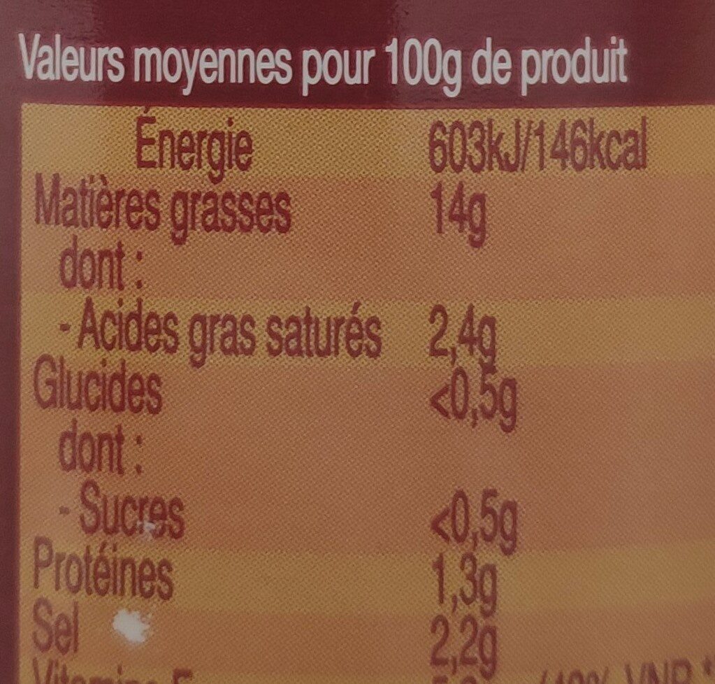 Olives noires confites dénoyautées bocal 150g - Voedingswaarden - fr