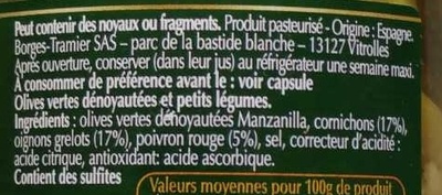 Olives vertes dénoyautées & petits légumes - Ingredients - fr
