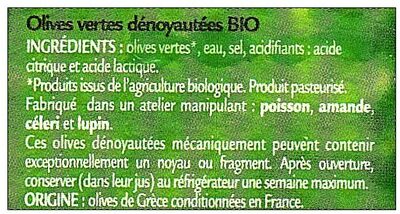 Olives vertes dénoyautées BIO - Ingrédients