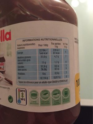 Nutella - Información nutricional - fr