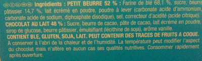 Lu - Véritable Petit Écolier - Pocket - Chocolat au lait - Ingrédients