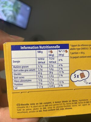 Biscotte Fibres+ - Nutrition facts - fr