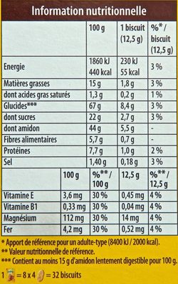 Belvita - Petit Déjeuner - Brut 5 & Céréales Complètes - Tableau nutritionnel