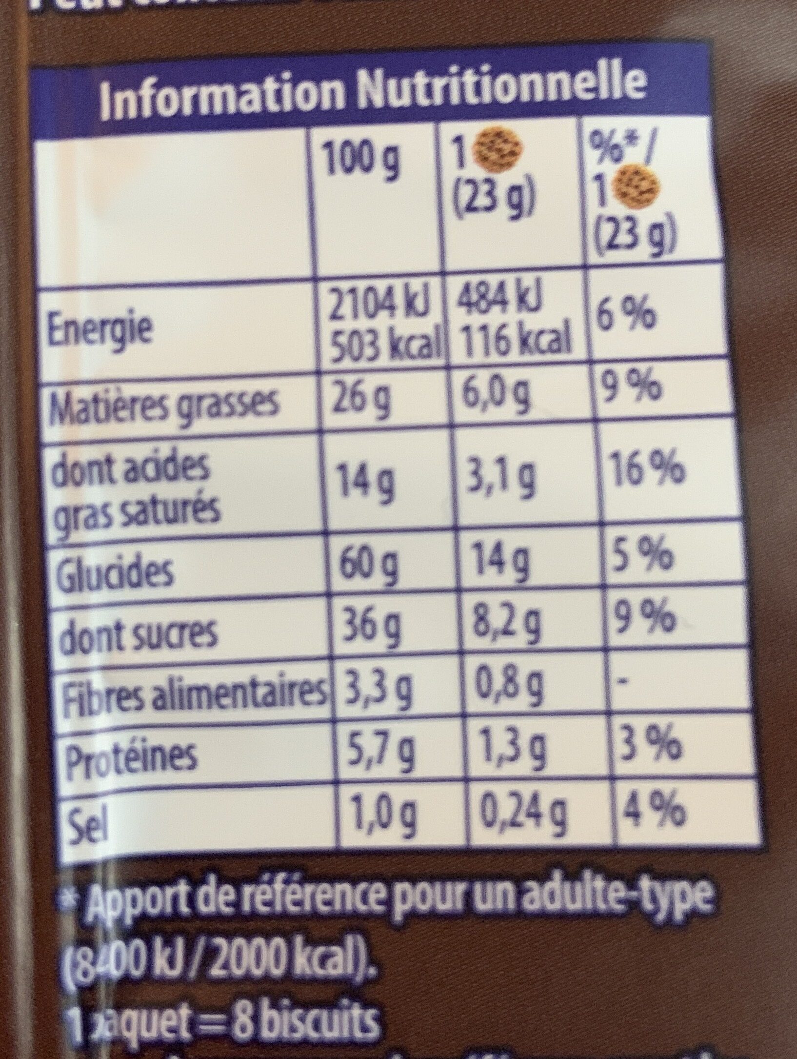 Granola L'original Gros éclats de Chocolat - Tableau nutritionnel