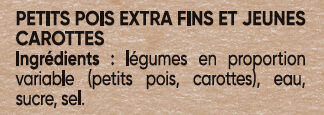 530g PETITS POIS EXTRA FINS CAROTTES - Ingredients - fr