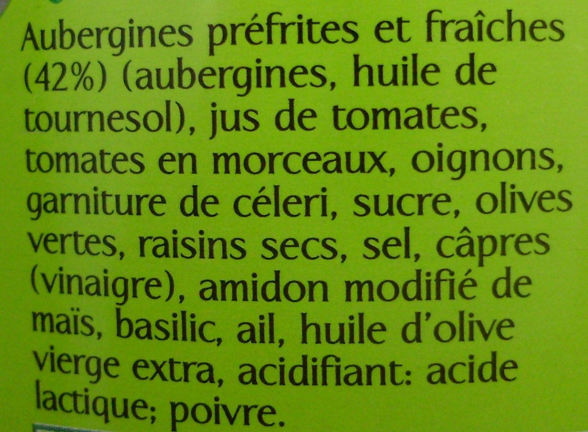 375g aubergines en caponata - Ingredienser - fr