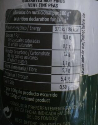 Guisantes muy finos - Nutrition facts