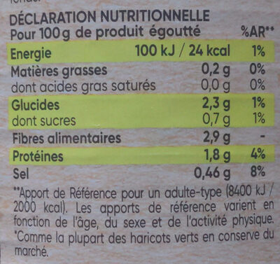 440g haricots verts extra fins non ranges - Valori nutrizionali - fr