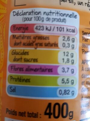 400g cari lentilles pois chiches d 'aucy - Nutrition facts