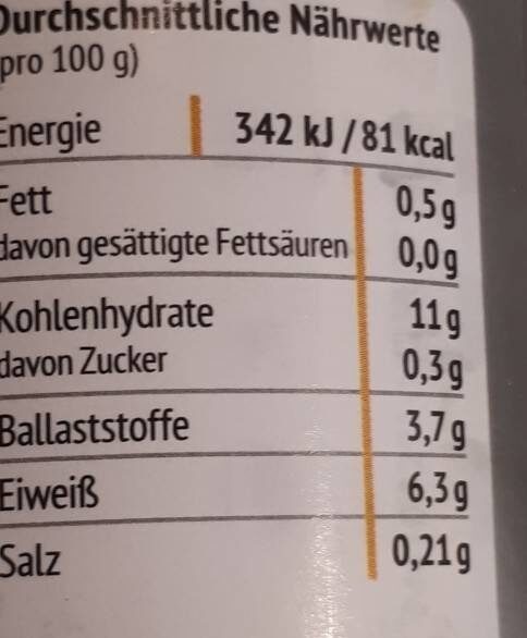 Linsen Dampfgegart - Nutrition facts - de
