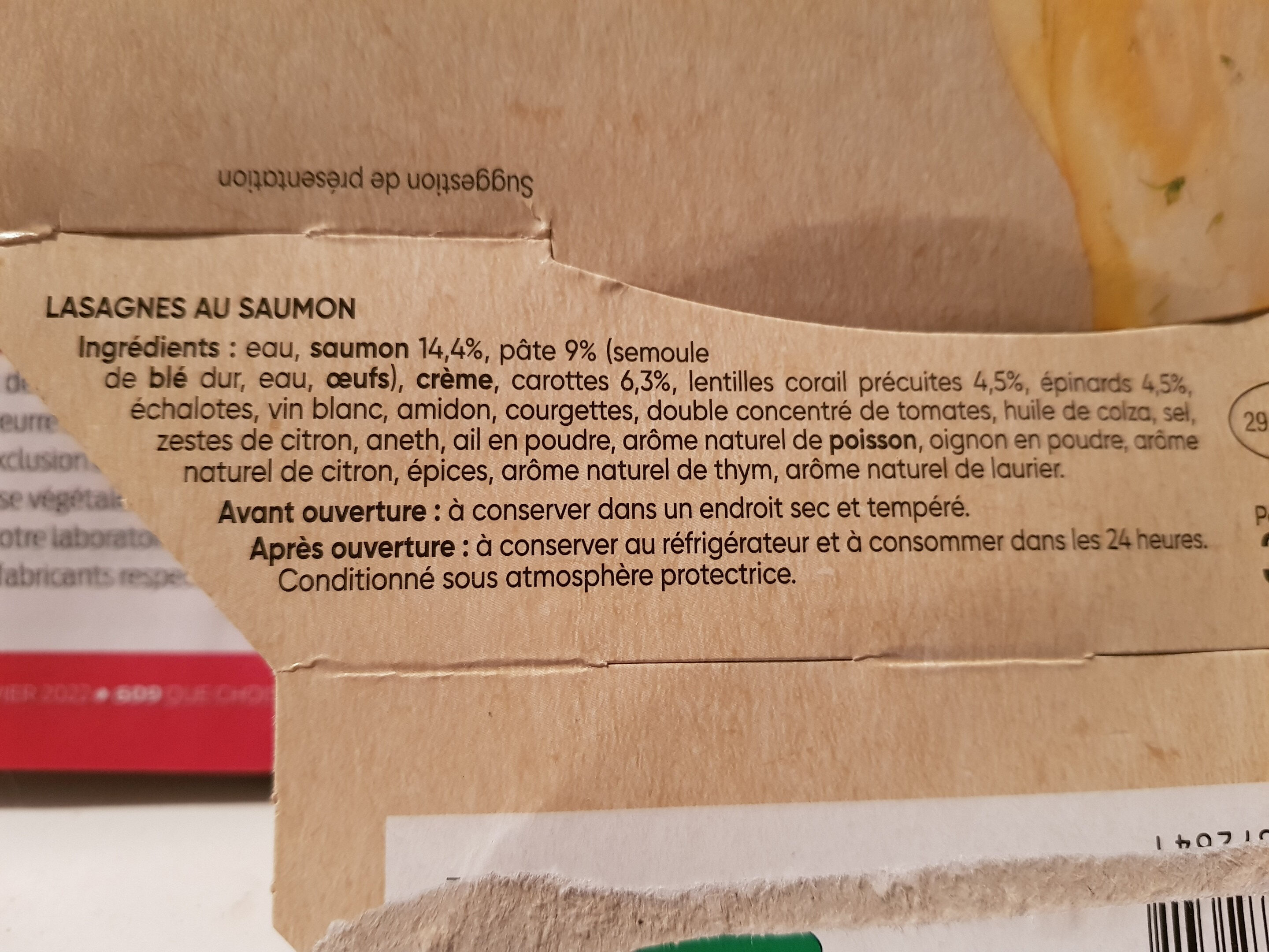D'aucy lasagne saumon mo - Ingredienser - fr