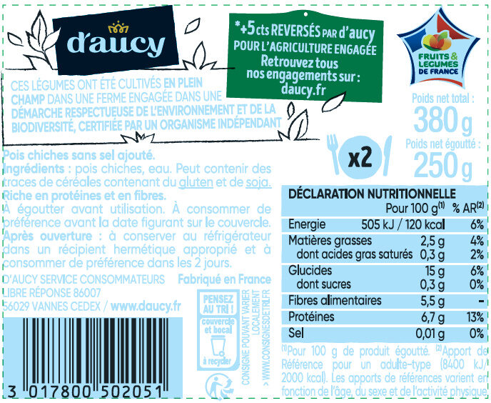 42.5cl pois chiches hve - Ingredients - fr
