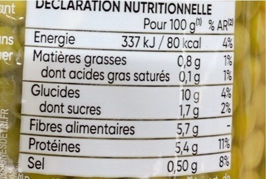 Petits pois bien cultives d'aucy 42.5cl - Näringsfakta - fr