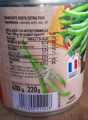 Fiche nutrition Haricots vert  400 g