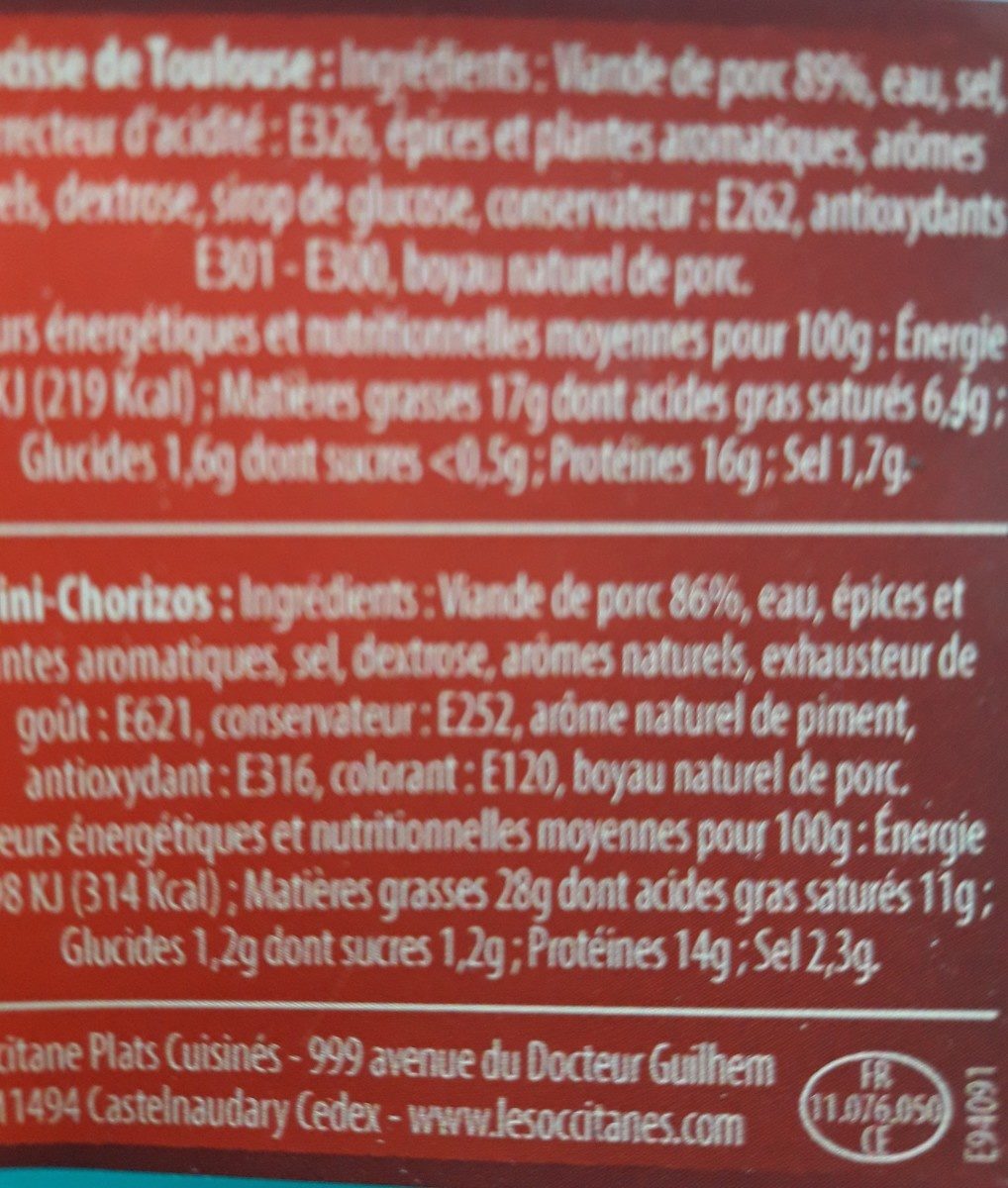 Saucisse de Toulouse et mini chorizos - Ingredients - fr