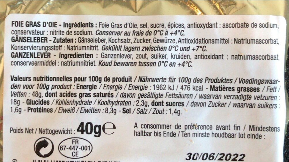 Foie Gras d'Oie - Nutrition facts