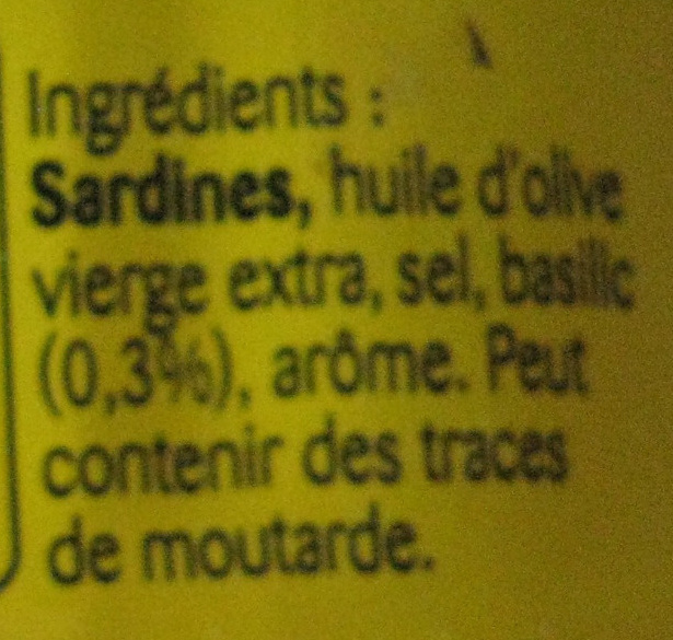 Sardines (Huile d'olive & Basilic) - Ingrédients