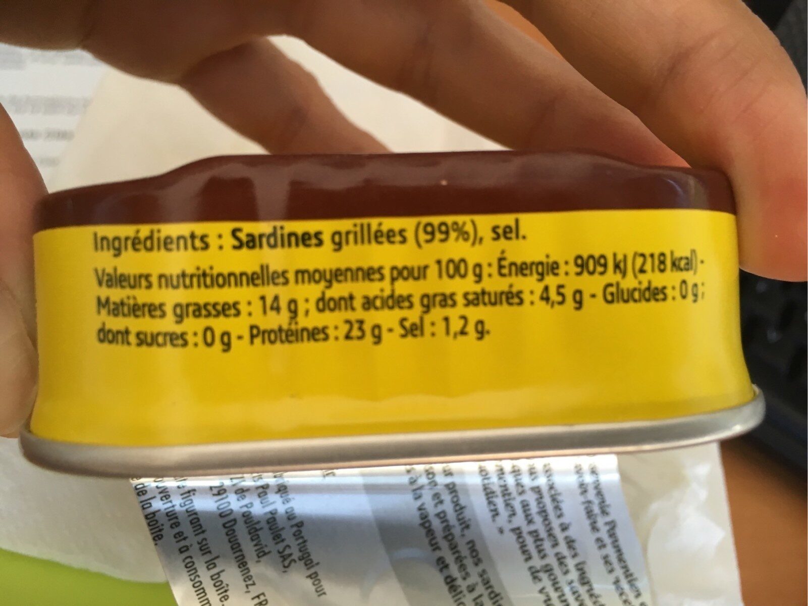 Sardines Sans Huile Grillées & Finement Salées - Tableau nutritionnel