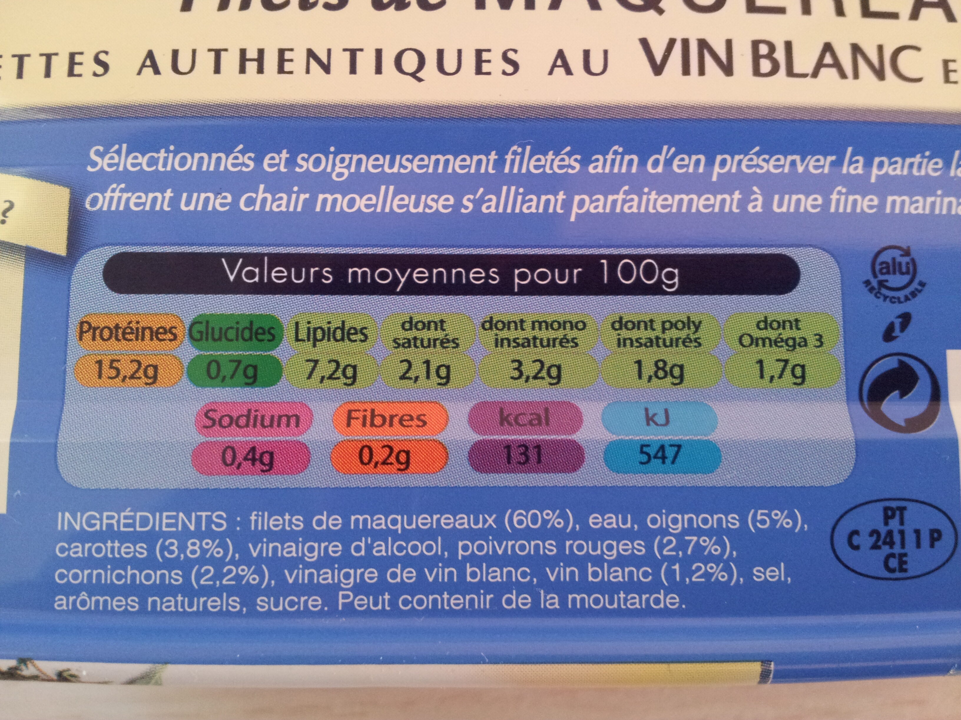 Filets de Maquereaux (au Vin Blanc aux Aromates) - Ingrédients