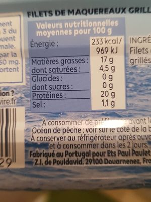 Filets de maquereaux le grillé - Voedingswaarden - fr