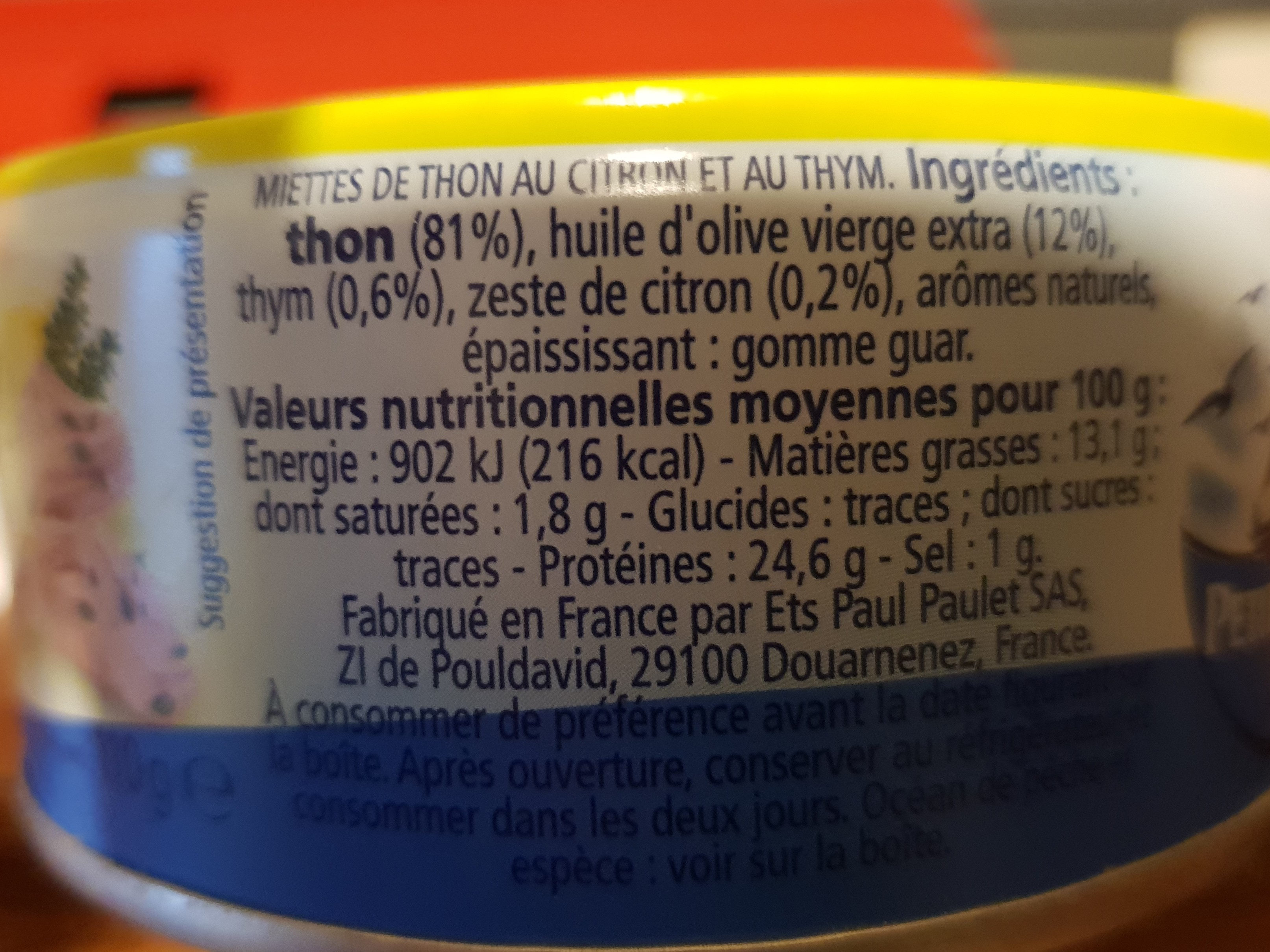 Emietté de thon mariné citron thym - Ingrediënten - fr