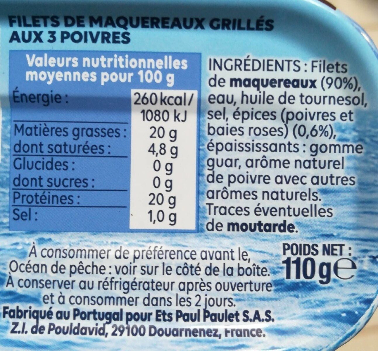 Filets de Maquereaux  Grillé aux 3 Poivres - Voedingswaarden - fr