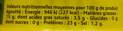 Sardines Huile d'Olive Vierge Extra - Tableau nutritionnel