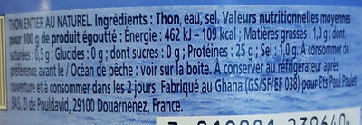 Thon entier au naturel Albacore - Nutrition facts - fr
