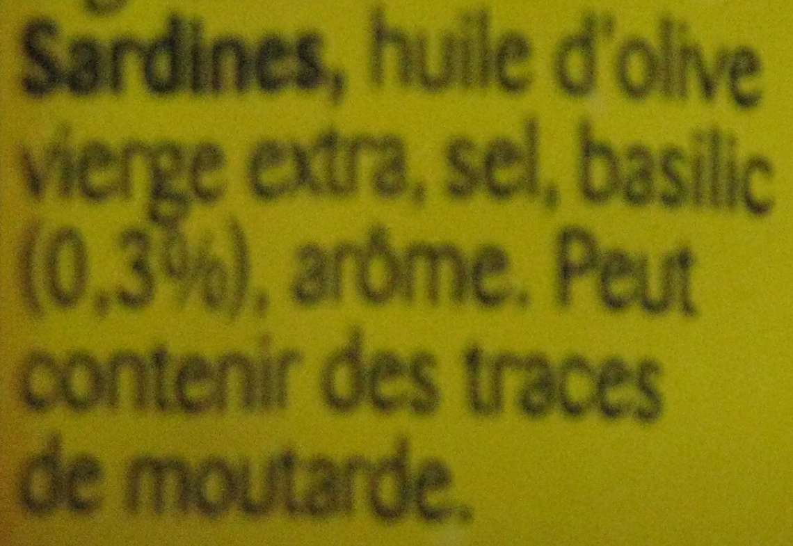 Sardines (Huile d'olive & Basilic) Lot de 4 - Ingrédients