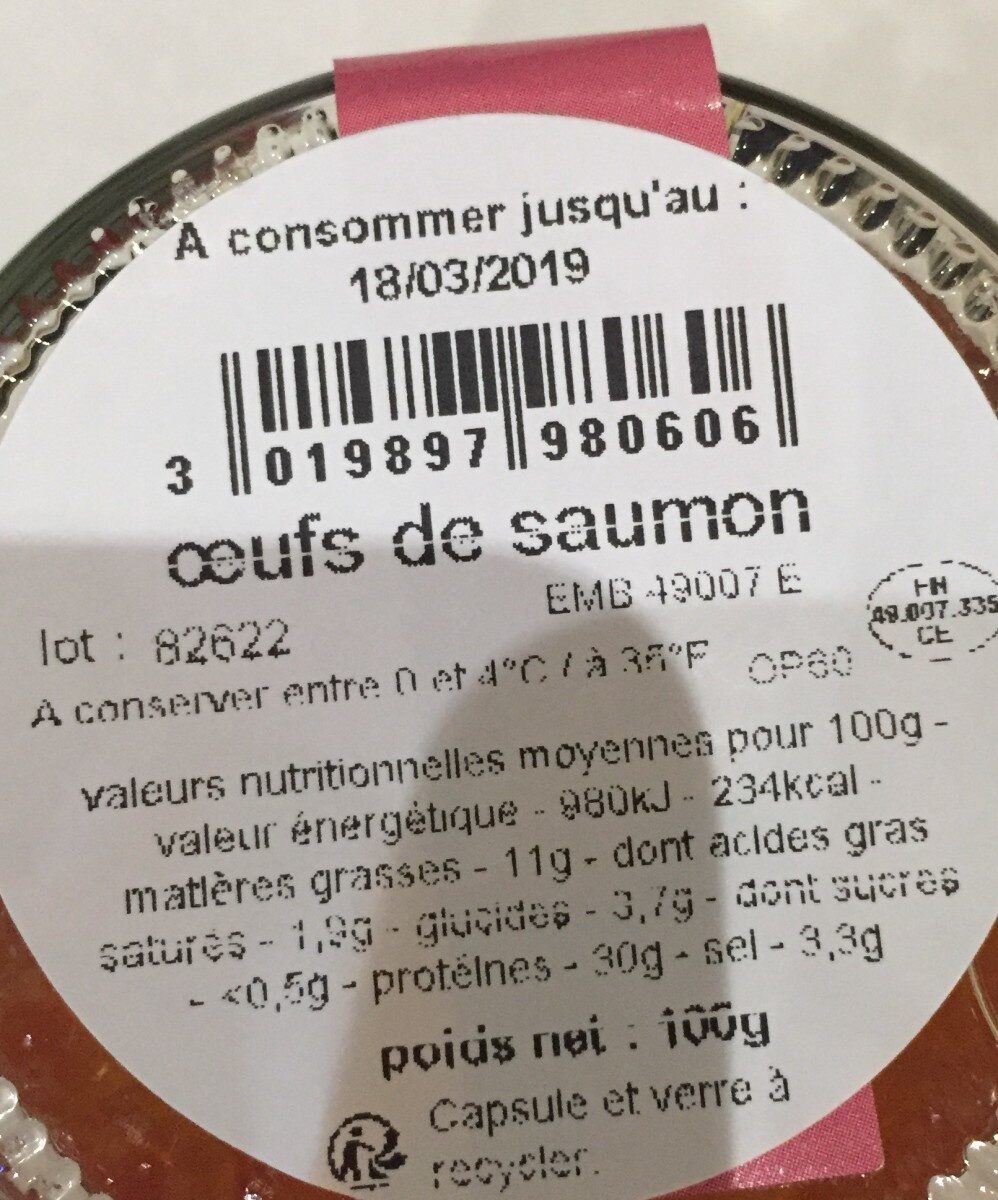 Oeufs de saumon - Tableau nutritionnel