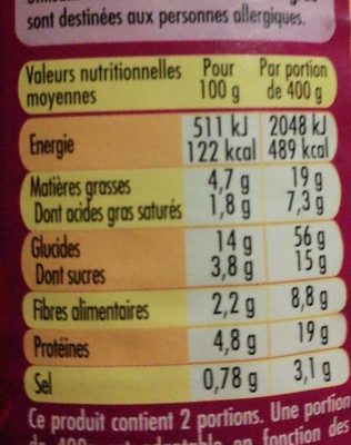 Cannelloni Pur Bœuf (Sauce Napolitaine) - Nutrition facts - fr