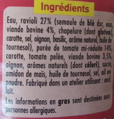 Ravioli Pur Boeuf - Ingredients - fr